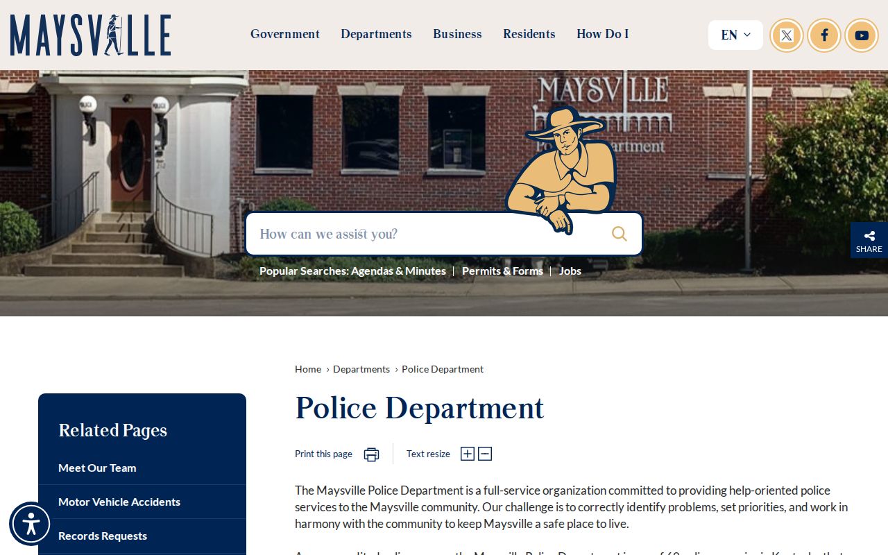 Maysville Police Department page for Maysville arrest records