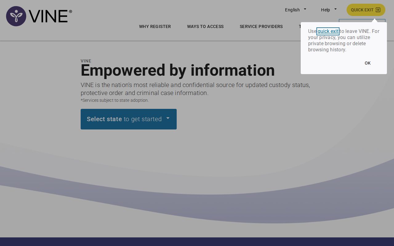 Mason County VINELink phone and email alert registration screen