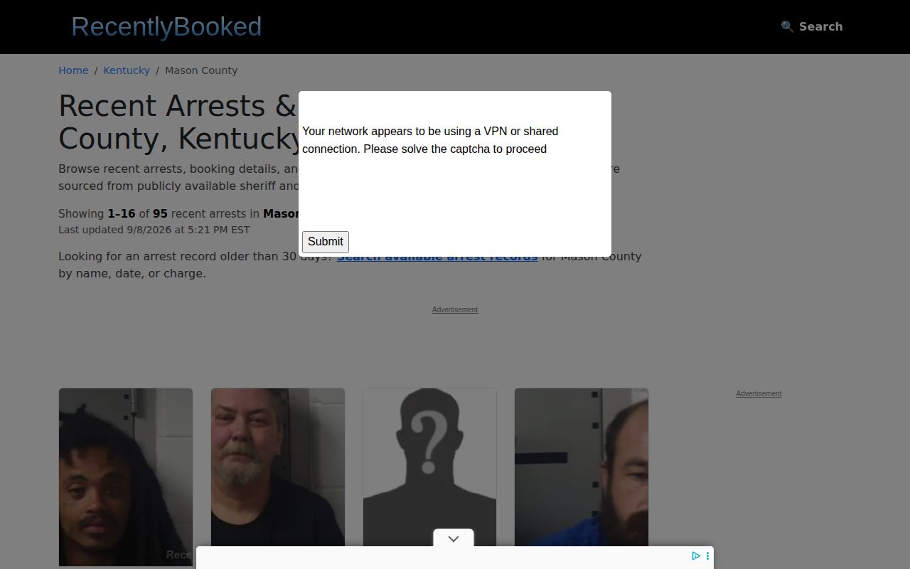 Unofficial Mason County recent arrest index window